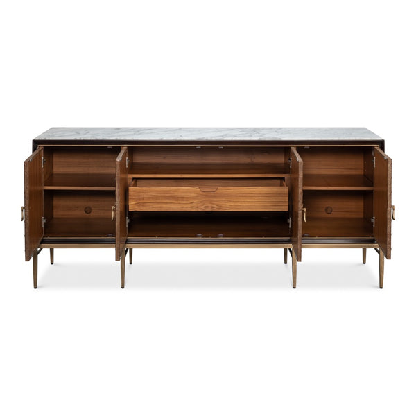 shagreen marble credenza four door brown 