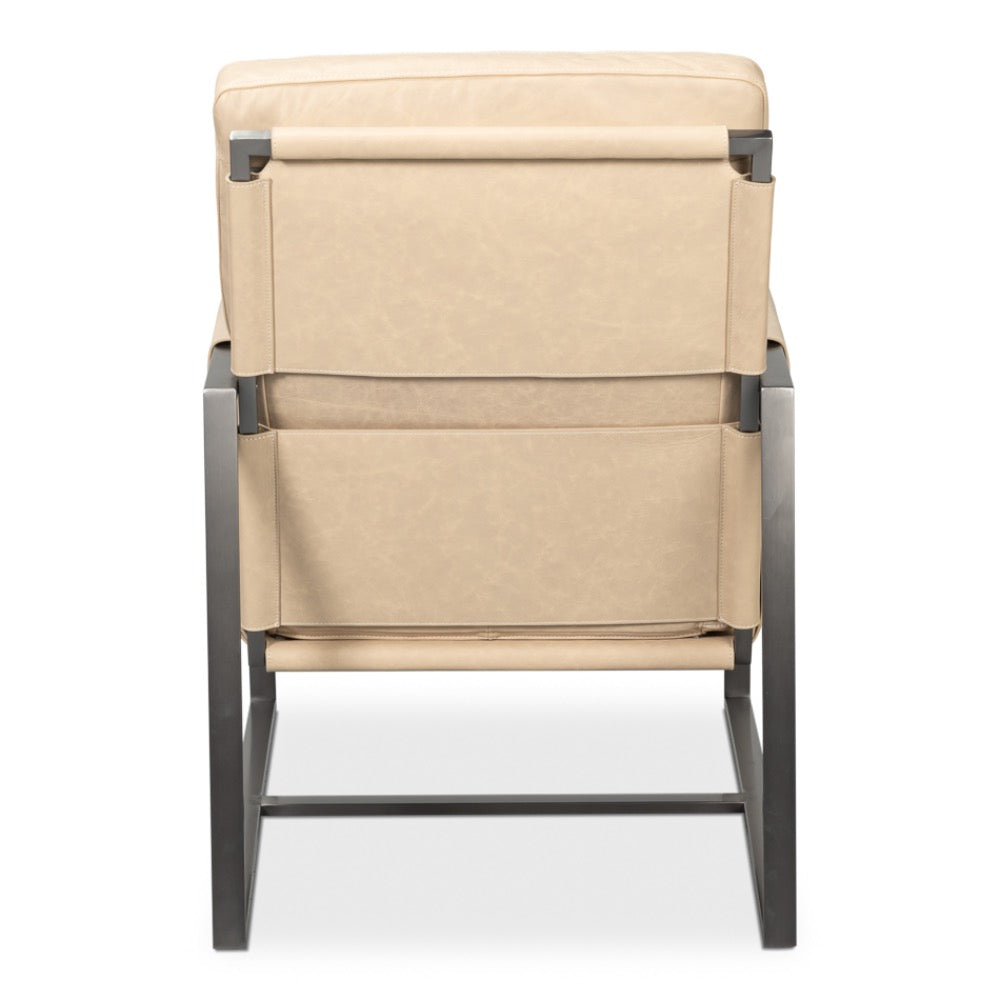 leather chair cappuccino white contemporary iron frame 