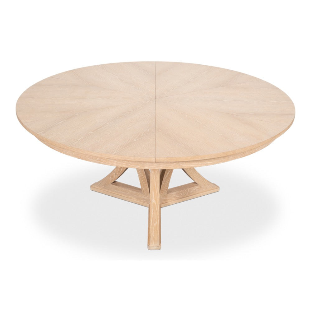 bleached oak round wood expandable jupe dining table