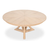bleached oak round wood expandable jupe dining table