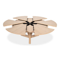 bleached oak round wood expandable jupe dining table