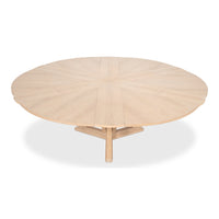 bleached oak round wood expandable jupe dining table