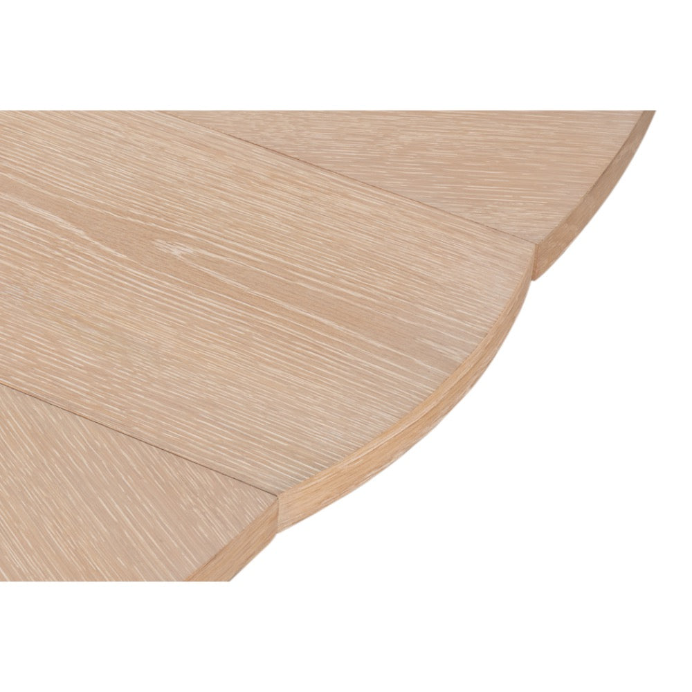bleached oak round wood expandable jupe dining table