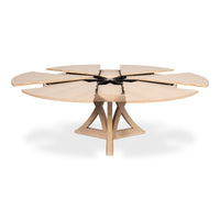 bleached oak round wood expandable jupe dining table