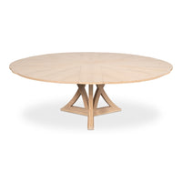 bleached oak round wood expandable jupe dining table
