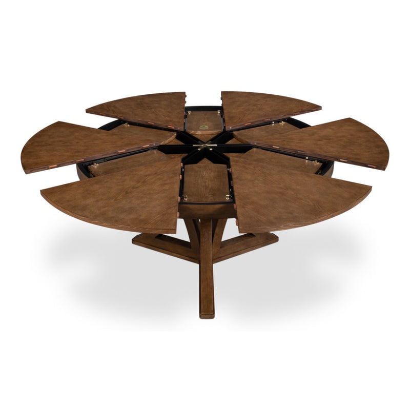 casual jupe light mink round expandable dining table