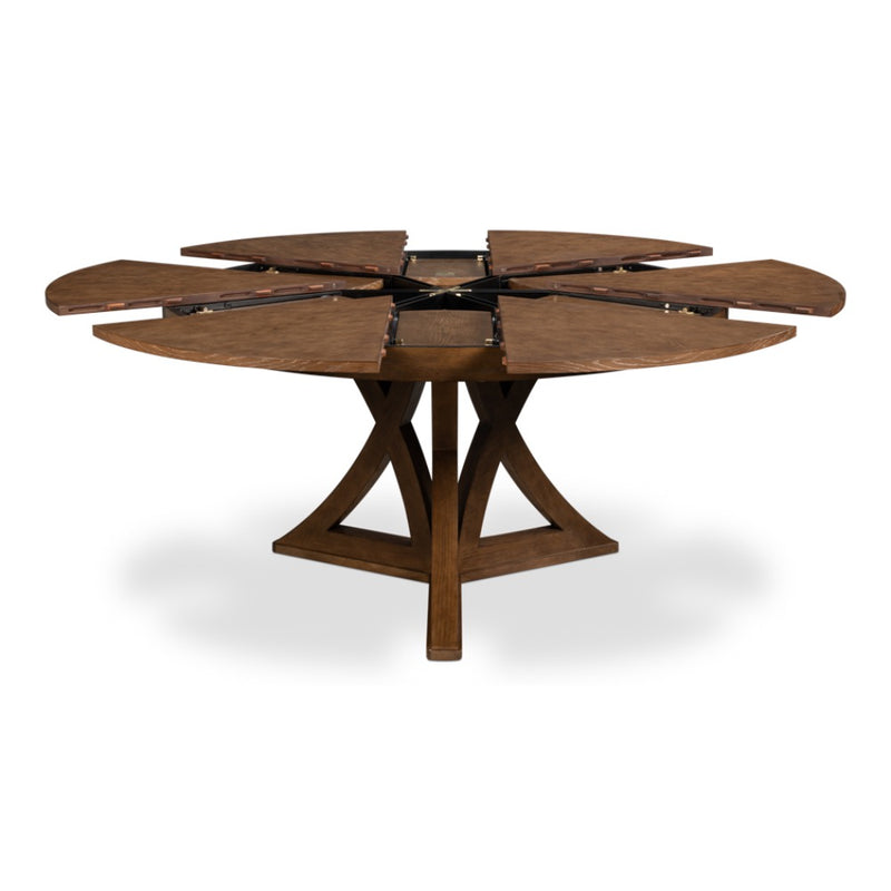 casual jupe light mink round expandable dining table