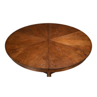 The Sarreid, Ltd. Casual Paldao Finish Medium Jupe Dining Table features a round top and geometric pedestal base.