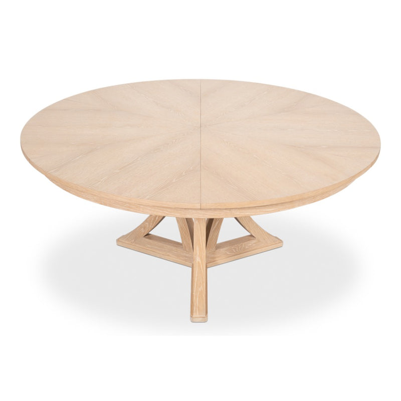 round bleached oak round expandable jupe dining table large