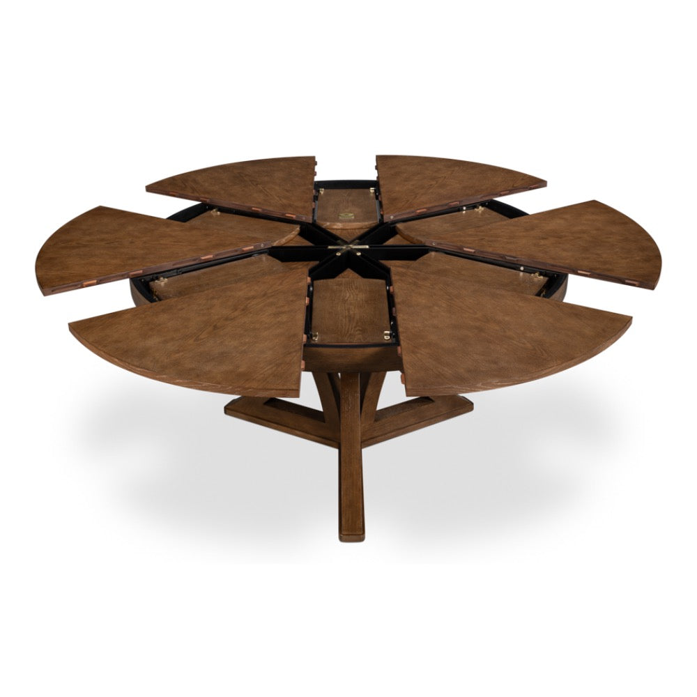 casual large jupe light mink round expandable dining table