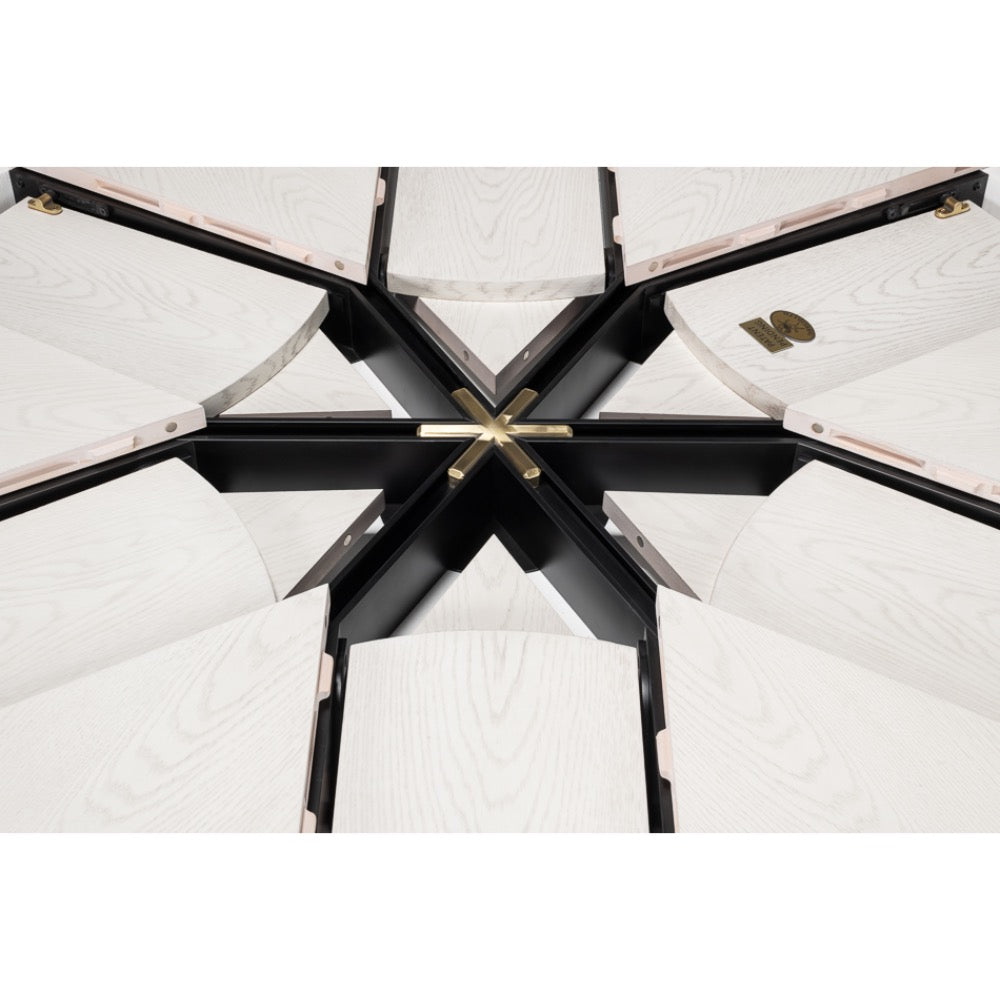 round expandable jupe dining table working white finish 