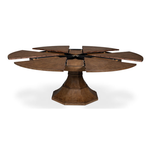 round wood light mink expandable jupe dining table