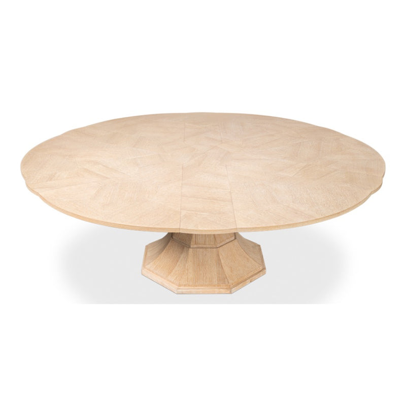 expandable bleached oak jupe dining table round large