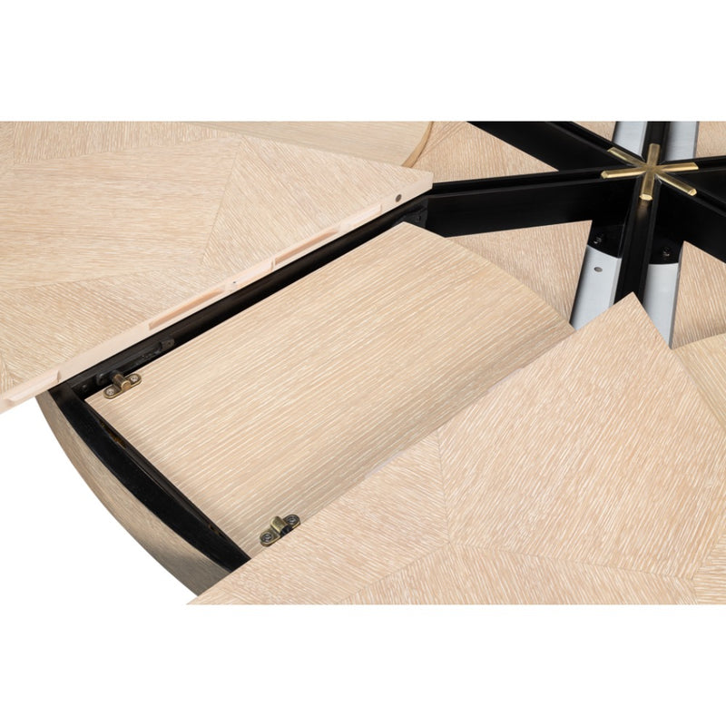 expandable bleached oak jupe dining table round large