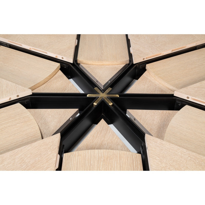 expandable bleached oak jupe dining table round large