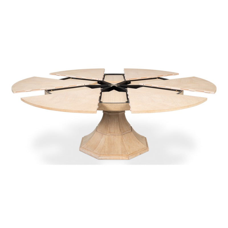 expandable bleached oak jupe dining table round large