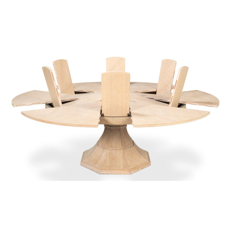 expandable bleached oak jupe dining table round large