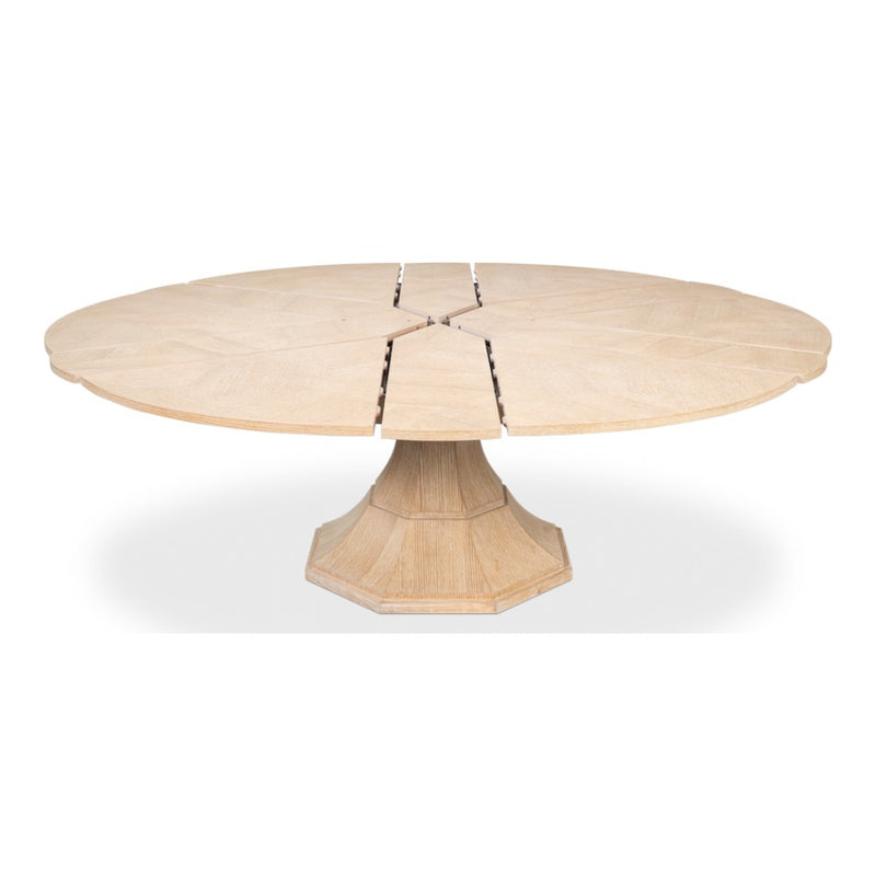 expandable bleached oak jupe dining table round large
