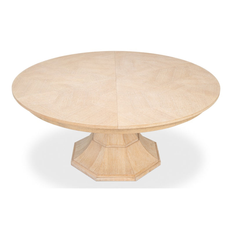 expandable bleached oak jupe dining table round large
