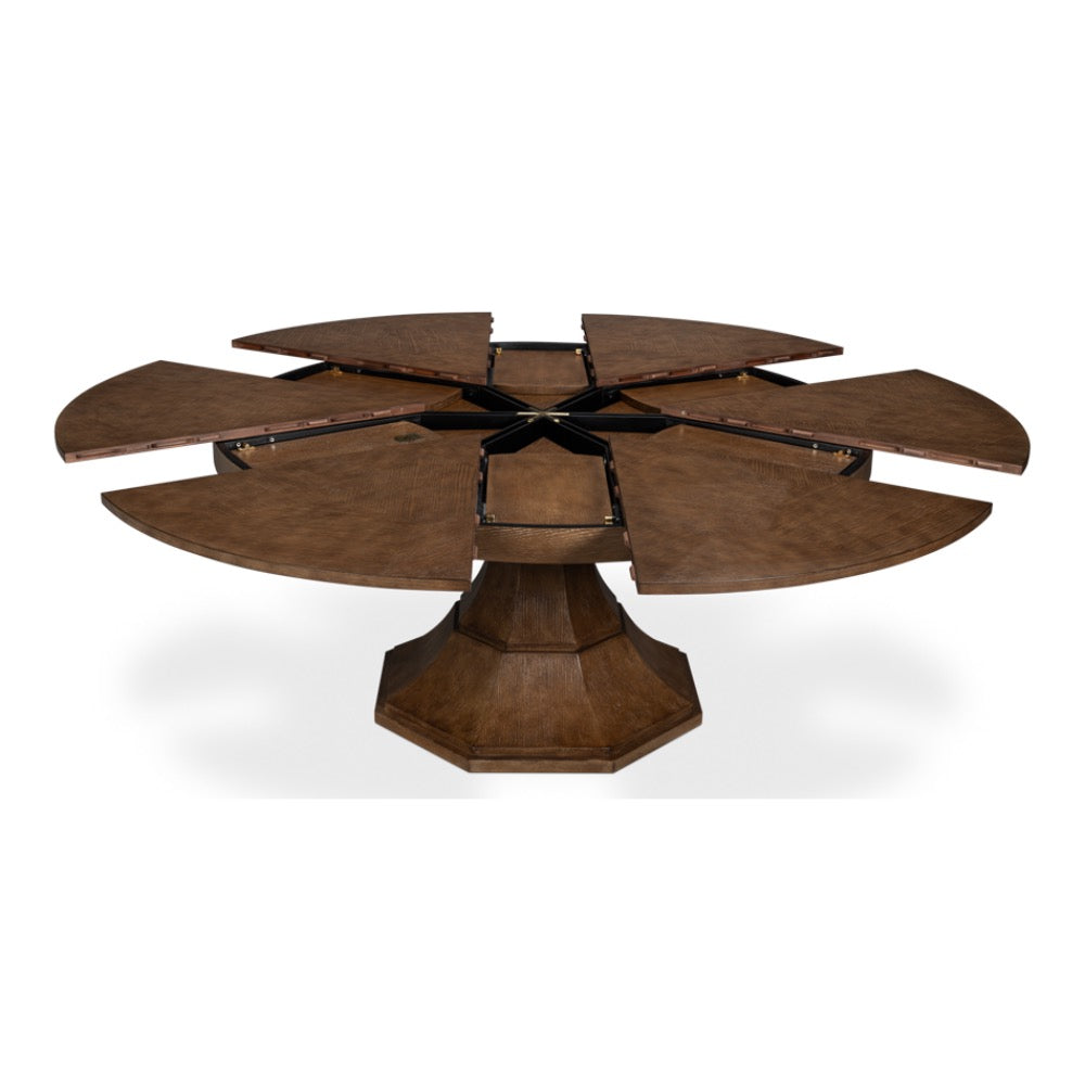 round wood light mink expandable jupe dining table large