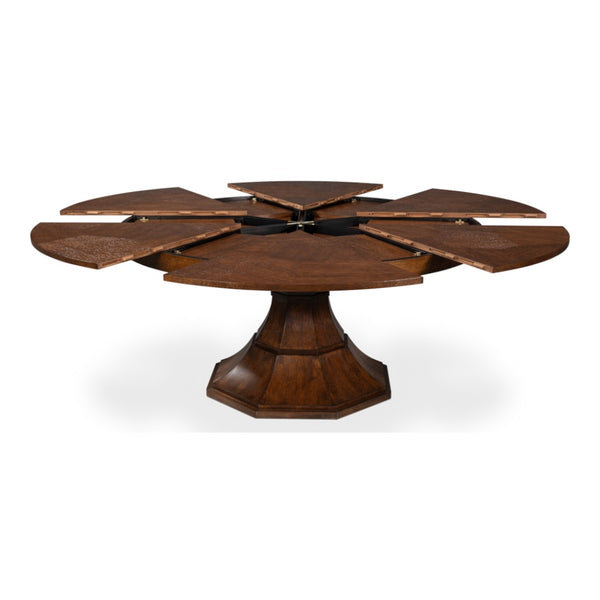 expandable jupe table oak solids palladio finish large round