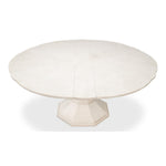 Giselle Working Dining Table by Sarreid, Ltd.: White finish, hexagonal pedestal, detailed surface pattern.