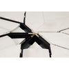 Geometric panels and metal hinges create a star-like design on the Giselle Jupe Table by Sarreid, Ltd.