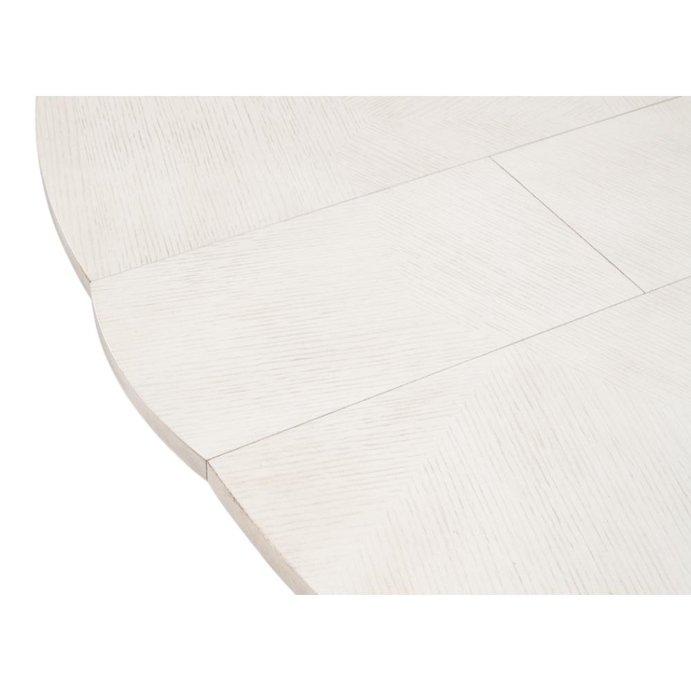 Close-up of a Giselle White Finish Jupe table by Sarreid, Ltd., featuring transitional styling and a visible seam.