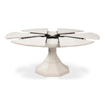 Giselle White Finish Jupe Table by Sarreid, Ltd., shown partially open with central pedestal.