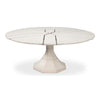 Sarreid, Ltd.'s Giselle Jupe Dining Table: a transitional, expandable round table with central pedestal on white base.
