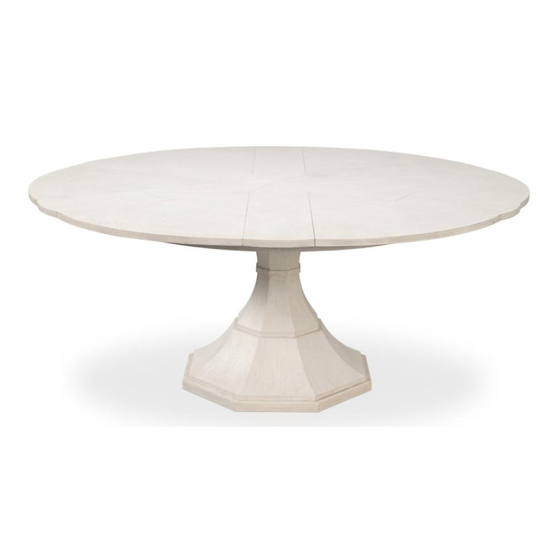 Giselle Working Table by Sarreid, Ltd.: A large Jupe table with transitional styling and a wide, angular pedestal base.