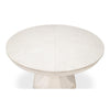 Giselle White Jupe Dining Table, large, by Sarreid, Ltd., with a pedestal base viewed from above.