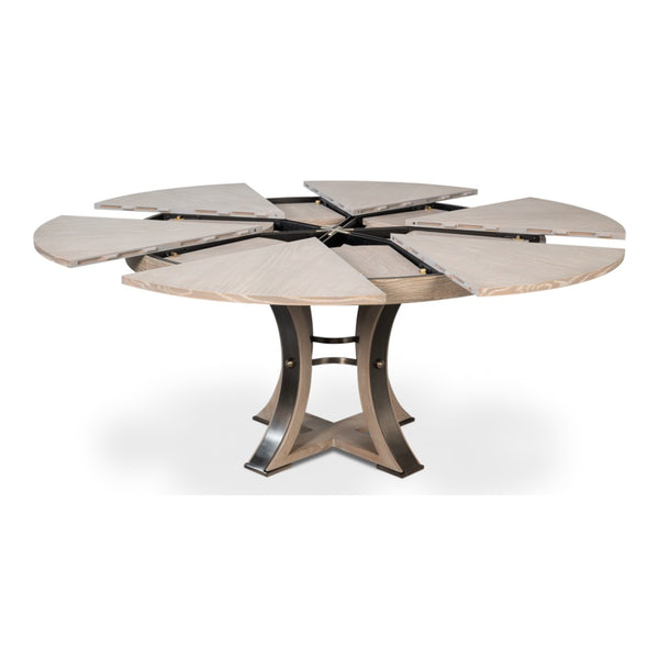 expandable jupe table medium grey transitional finish oak wood 