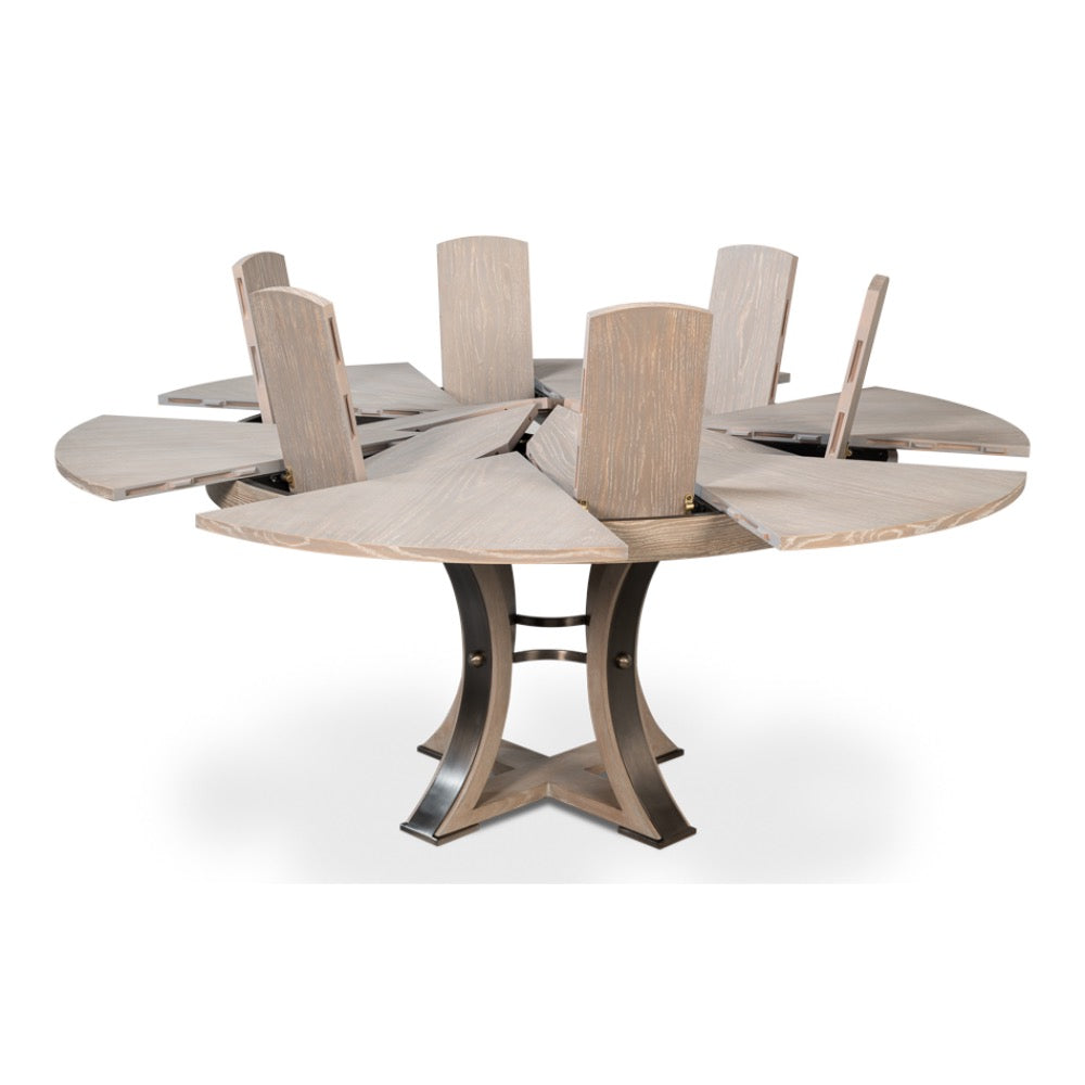 expandable jupe table medium grey transitional finish oak wood 