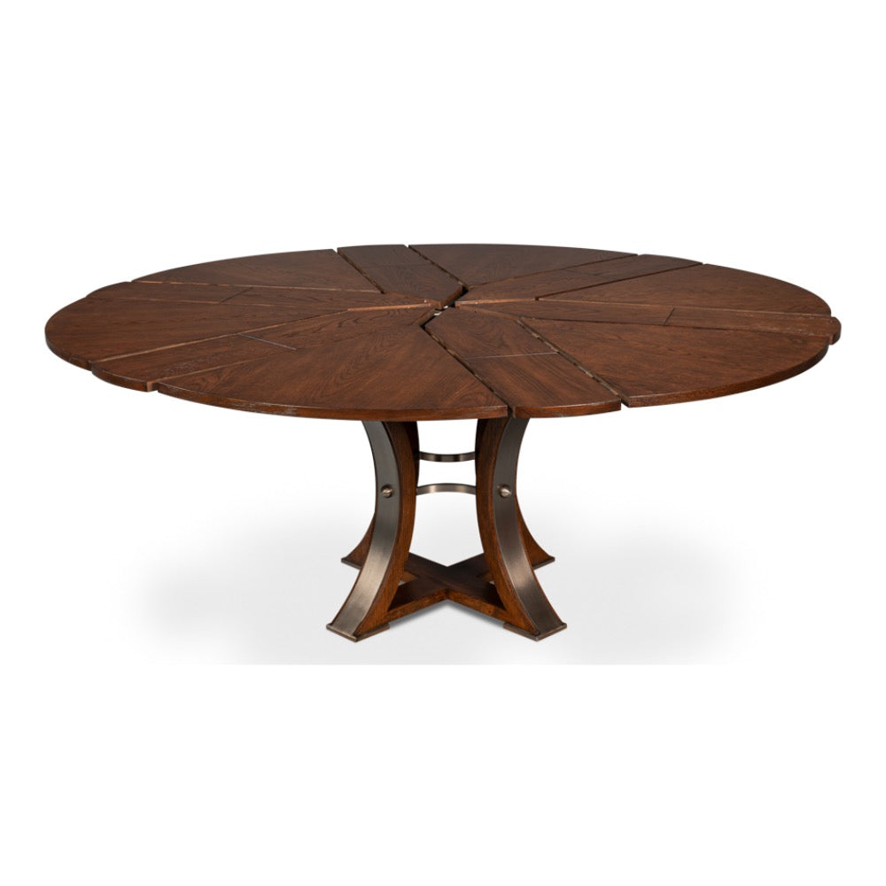 Tower Palladio Finish Medium Jupe Dining Table by Sarreid, Ltd. with geometric top and curved four-legged base.