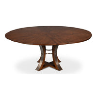 Sarreid, Ltd. Tower Palladio Finish Medium Jupe Dining Table features a round top and decorative pedestal base.
