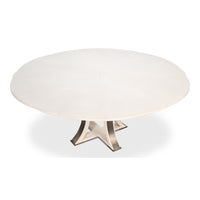 The Sarreid, Ltd. Tower Working White Jupe Dining Table features a geometric base and smooth, modern design.