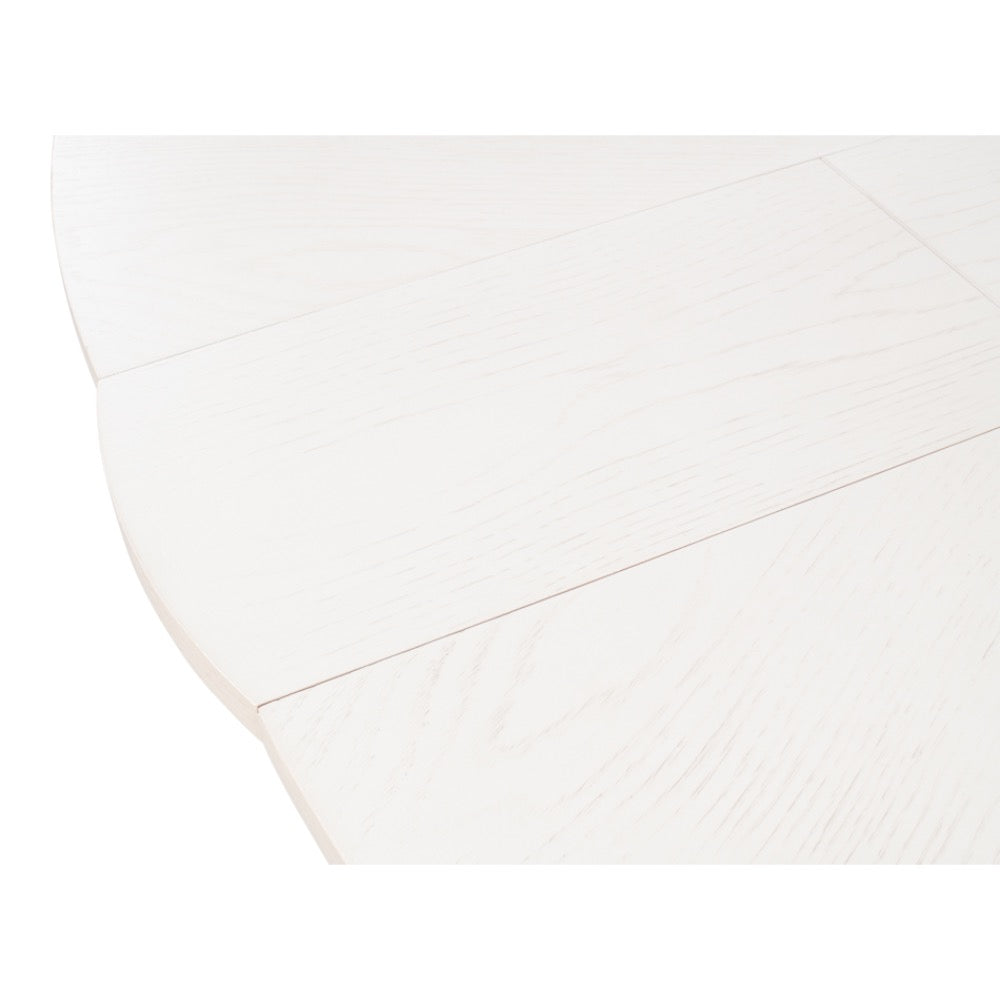 Close-up of Sarreid, Ltd. Tower Working White Finish Medium Jupe Dining Table with visible wood grain and rounded edge.