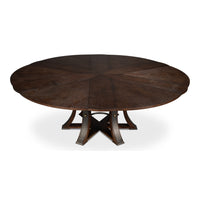 expandable jupe table burnt brown finish large oak round 