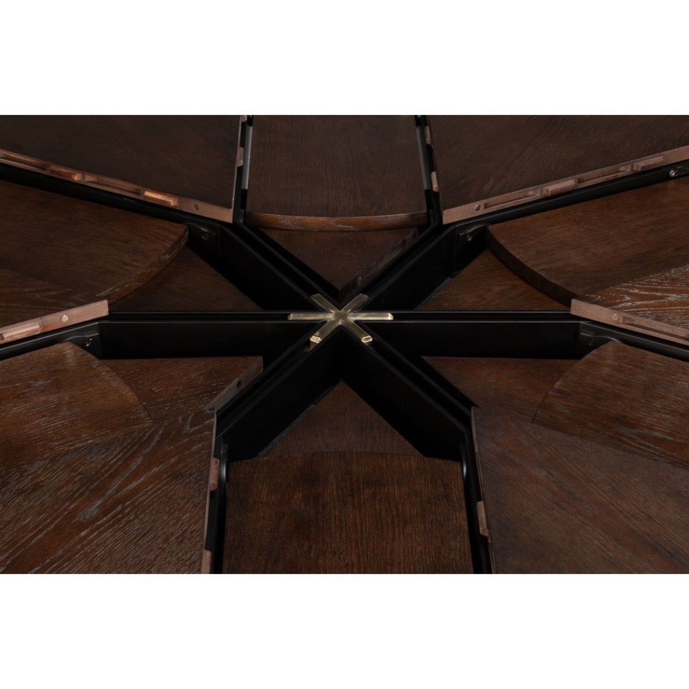 expandable jupe table burnt brown finish large oak round 