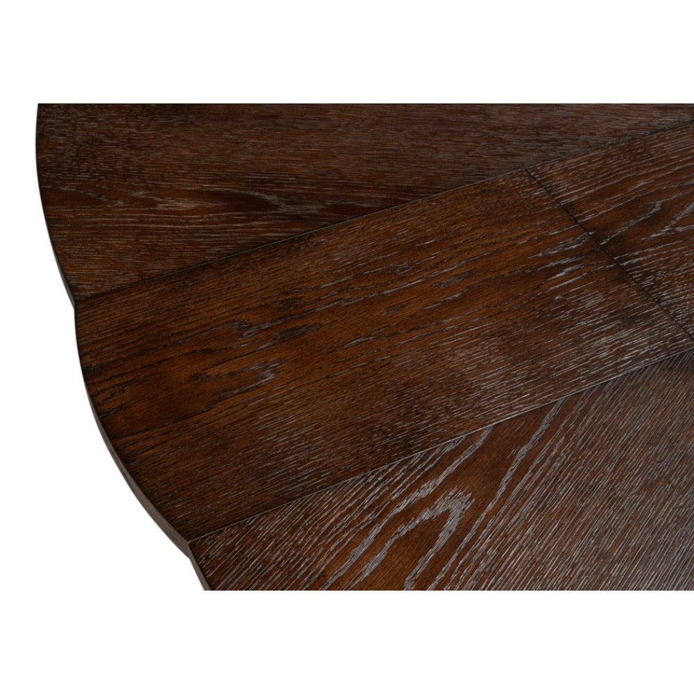 expandable jupe table burnt brown finish large oak round 