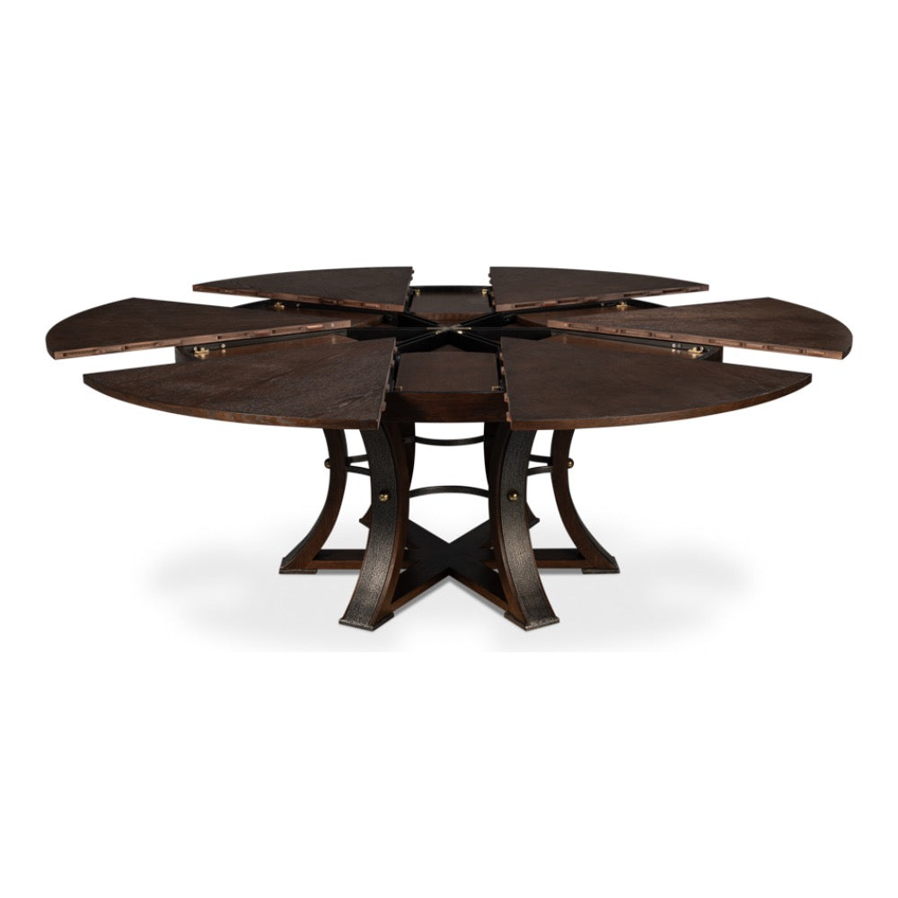 expandable jupe table burnt brown finish large oak round 