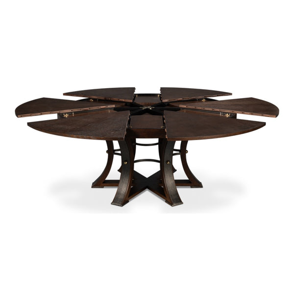 expandable jupe table burnt brown finish large oak round 