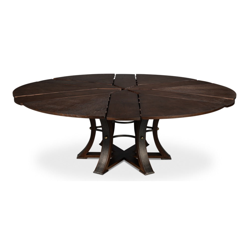 expandable jupe table burnt brown finish large oak round 