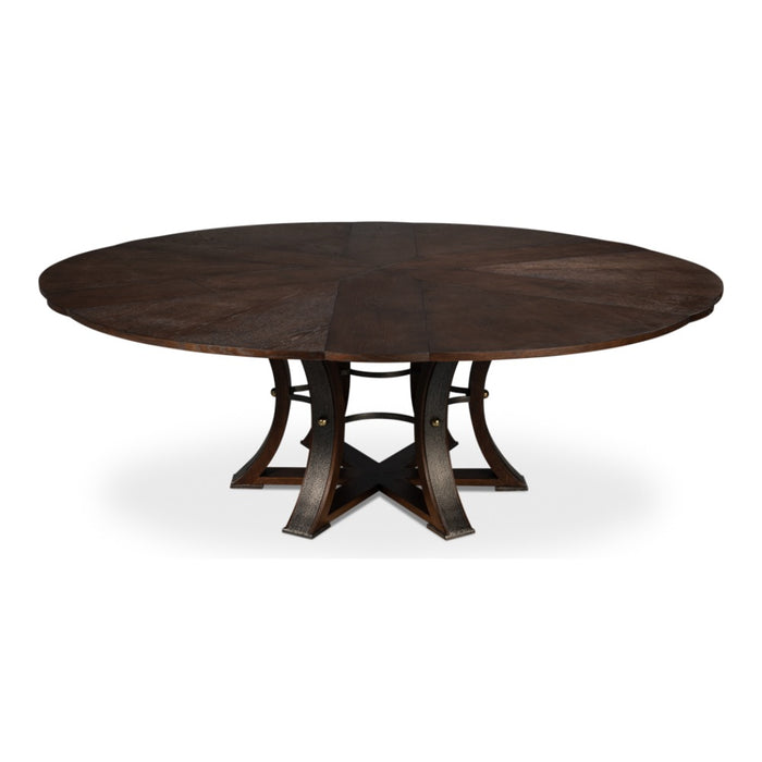 expandable jupe table burnt brown finish large oak round 