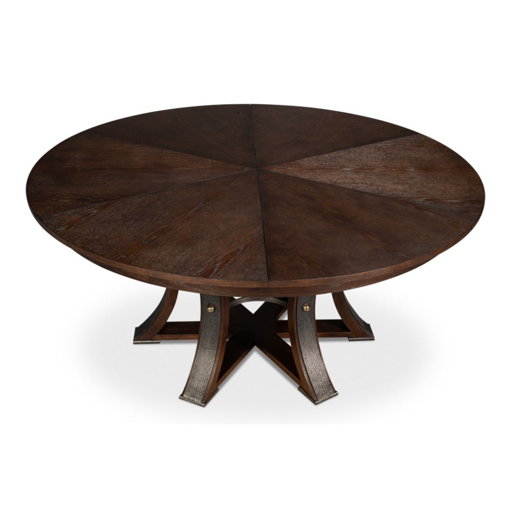 expandable jupe table burnt brown finish large oak round 