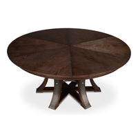expandable jupe table burnt brown finish large oak round 