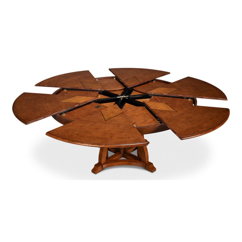 round old world walnut expandable jupe dining table medium