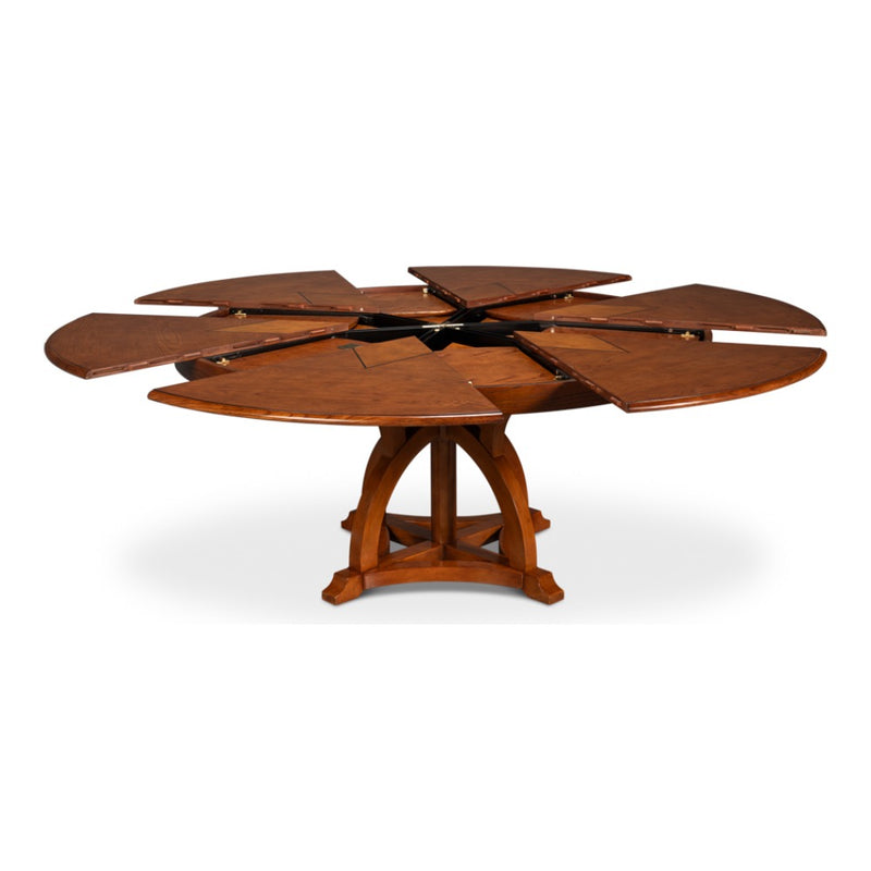 round old world walnut expandable jupe dining table medium