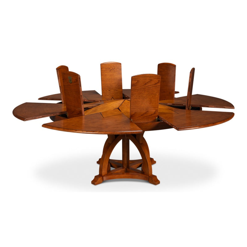 round old world walnut expandable jupe dining table medium